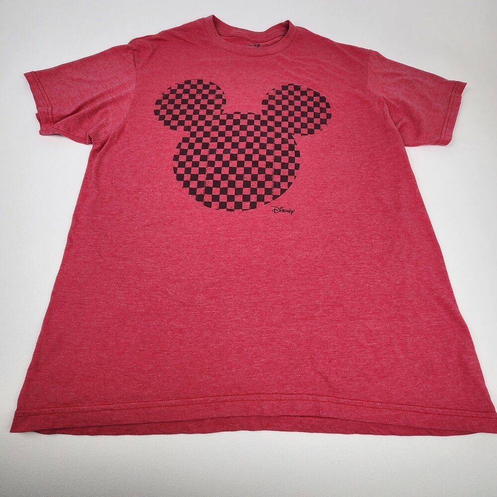 Disney Mickey Mouse Checkerboard Silhouette Graphic T Shirt Red Adult Large